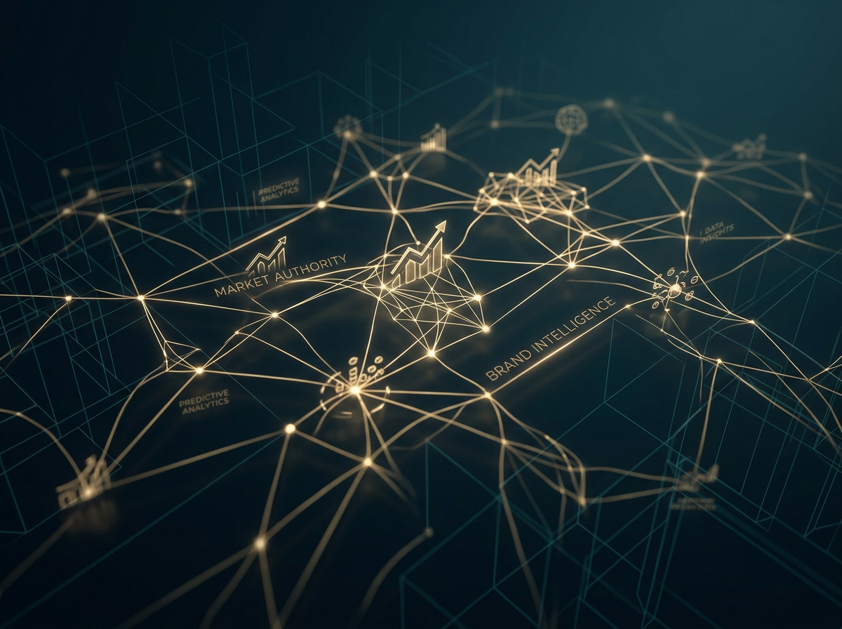 Abstract visualization of AI brand intelligence and market authority